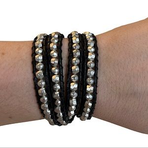 Black / Silver Beaded Wrap Bracelet Adjustable